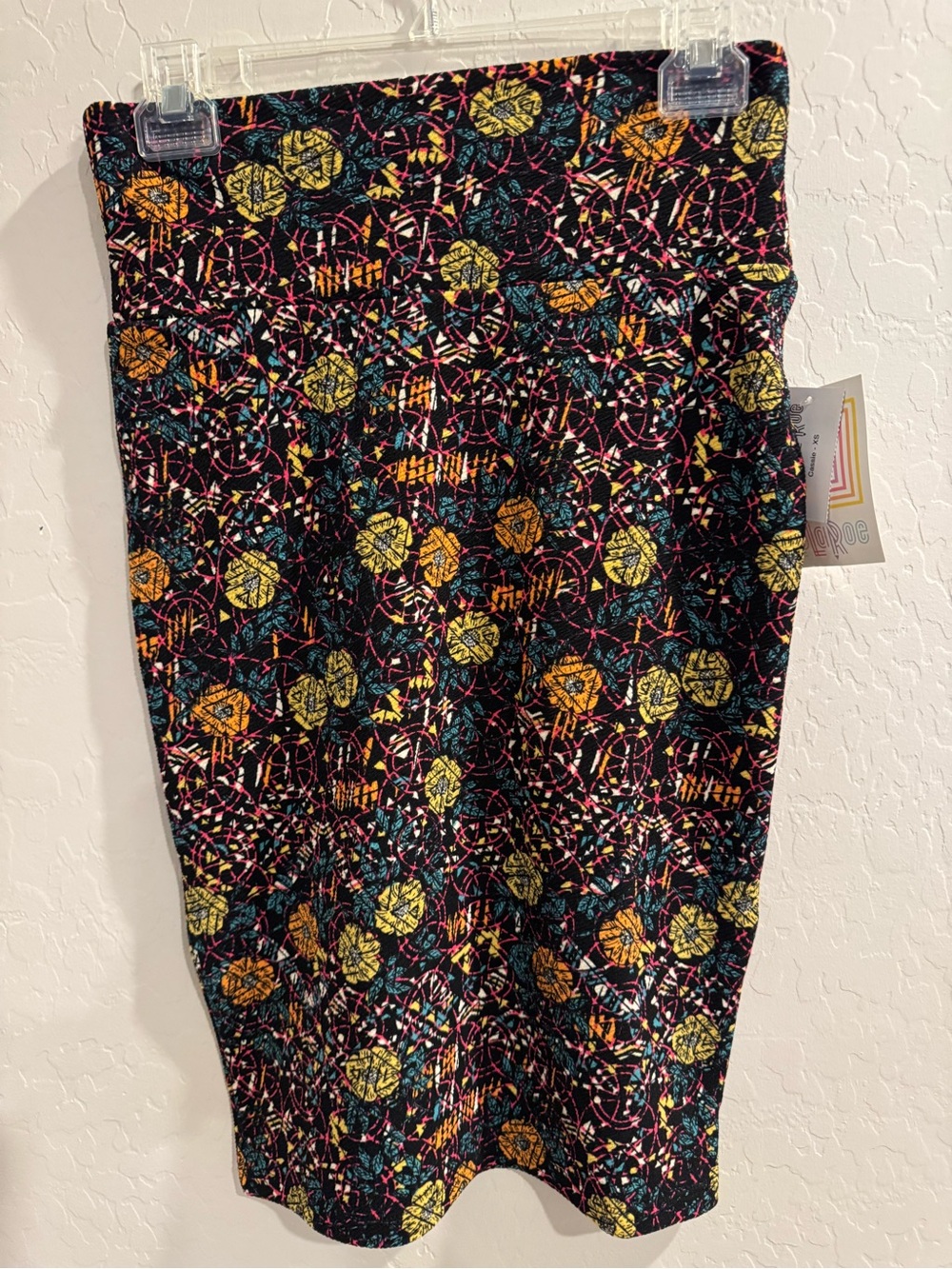 LuLaRoe Black Multicolor Geometric Floral Print Kids Skirt